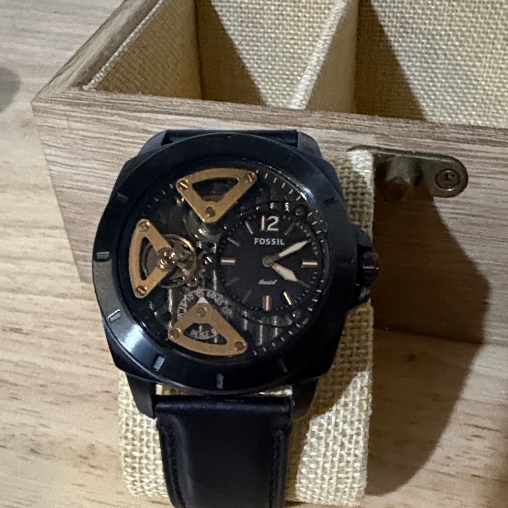 Fossil Black machine twist Watch with Gold Dial Accents